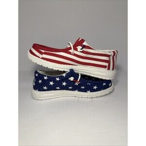 Hey Dude American Flag Wally Youth Patriotic Casual Shoes: Size Y5/L6 UK 4 EU 37